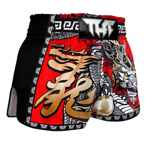 TUFF Red Chinese Dragon Retro Muay Thai Shorts 4 TUFF Red Chinese Dragon Retro Muay Thai Shorts - Image 2