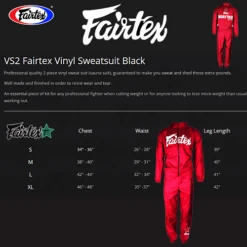 Fairtex Vs2 Vinyl Sweat Suit -Thefightfactory Shop Fairtex VS2 Vinyl Sweat Suit Size Chart