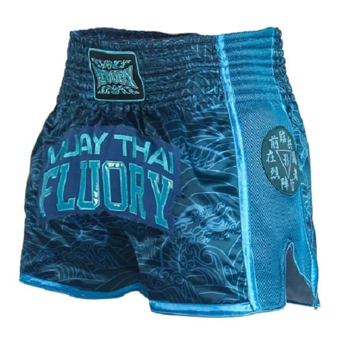 Fluory Shadow Retro Muay Thai Shorts Blue 4 Fluory Shadow Retro Muay Thai Shorts Blue - Image 2