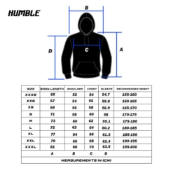 Humble Jiu Jitsu Championship Hoodie -Thefightfactory Shop JIUJITSUCHAMPIONSHIPHOODIEsizechart