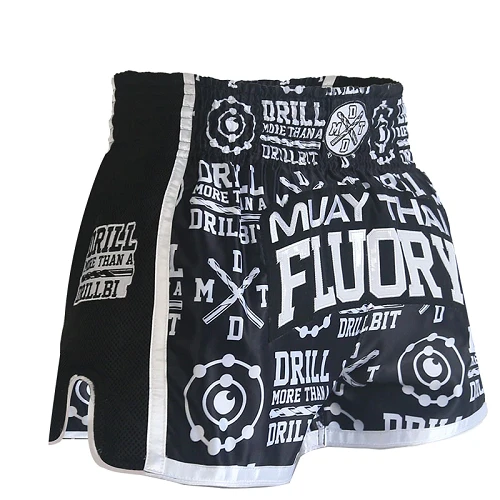 Fluory Drill Retro Muay Thai Shorts Black 3 Fluory Drill Retro Muay Thai Shorts Black