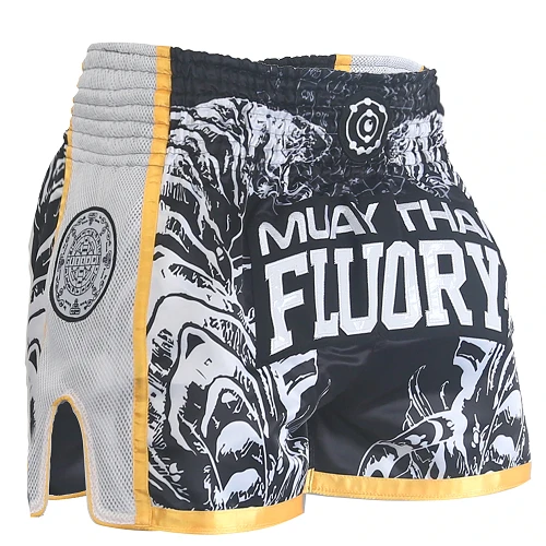 Fluory Eternity Retro Muay Thai Shorts Black Gold White 3 Fluory Eternity Retro Muay Thai Shorts Black Gold White