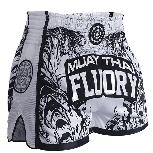 Fluory Eternity Retro Muay Thai Shorts White 3 Fluory Eternity Retro Muay Thai Shorts White