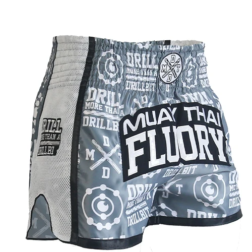 Fluory Drill Retro Muay Thai Shorts Grey 3 Fluory Drill Retro Muay Thai Shorts Grey