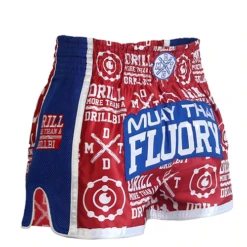 Fluory Drill Retro Muay Thai Shorts Red