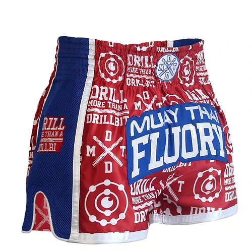 Fluory Drill Retro Muay Thai Shorts Red 3 Fluory Drill Retro Muay Thai Shorts Red