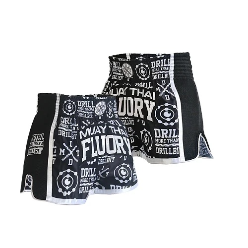 Fluory Drill Retro Muay Thai Shorts Black 4 Fluory Drill Retro Muay Thai Shorts Black - Image 2