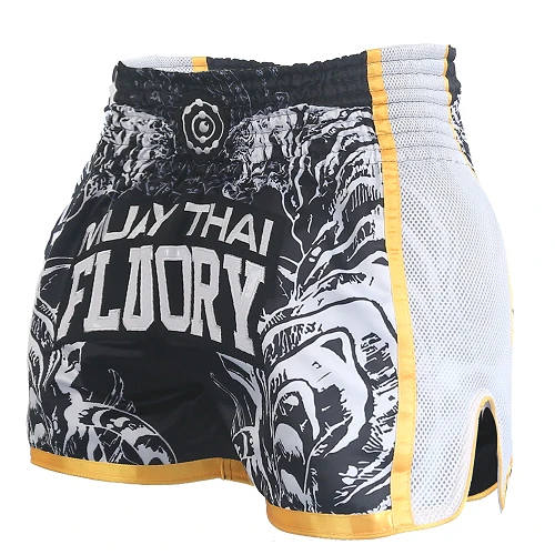 Fluory Eternity Retro Muay Thai Shorts Black Gold White 4 Fluory Eternity Retro Muay Thai Shorts Black Gold White - Image 2