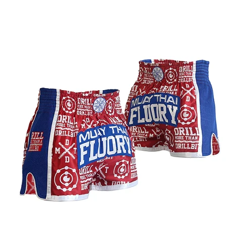 Fluory Drill Retro Muay Thai Shorts Red 4 Fluory Drill Retro Muay Thai Shorts Red - Image 2