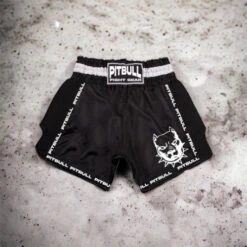 Pitbull Retro Muay Thai Shorts - Black/White -Thefightfactory Shop PitbullShorts
