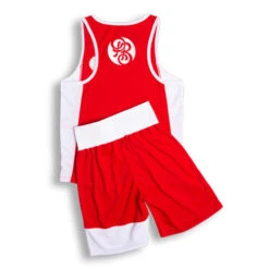 Powrbox Powrlight V1- Amateur Boxing Competition Shorts/ Singlet Set -Thefightfactory Shop PowrlightV1 AmateurBoxingCompetitionShorts SingletSet Red BACK
