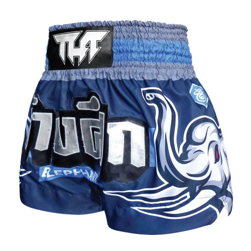 TUFF Muay Thai Boxing Shorts Blue War Elephant 4 TUFF Muay Thai Boxing Shorts Blue War Elephant - Image 2