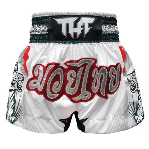 TUFF Double Tiger Thai Boxing Shorts White 3 TUFF Double Tiger Thai Boxing Shorts White